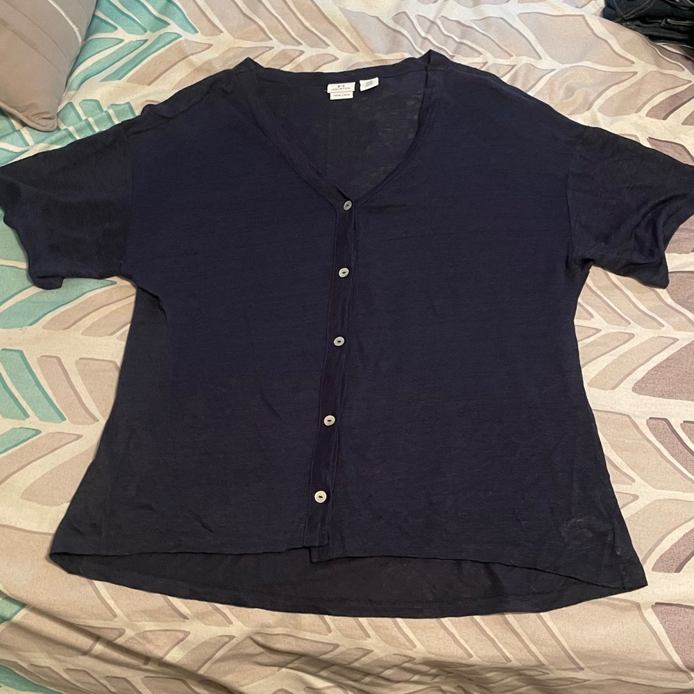 H by Halston Linen Shirt in Deep Blue